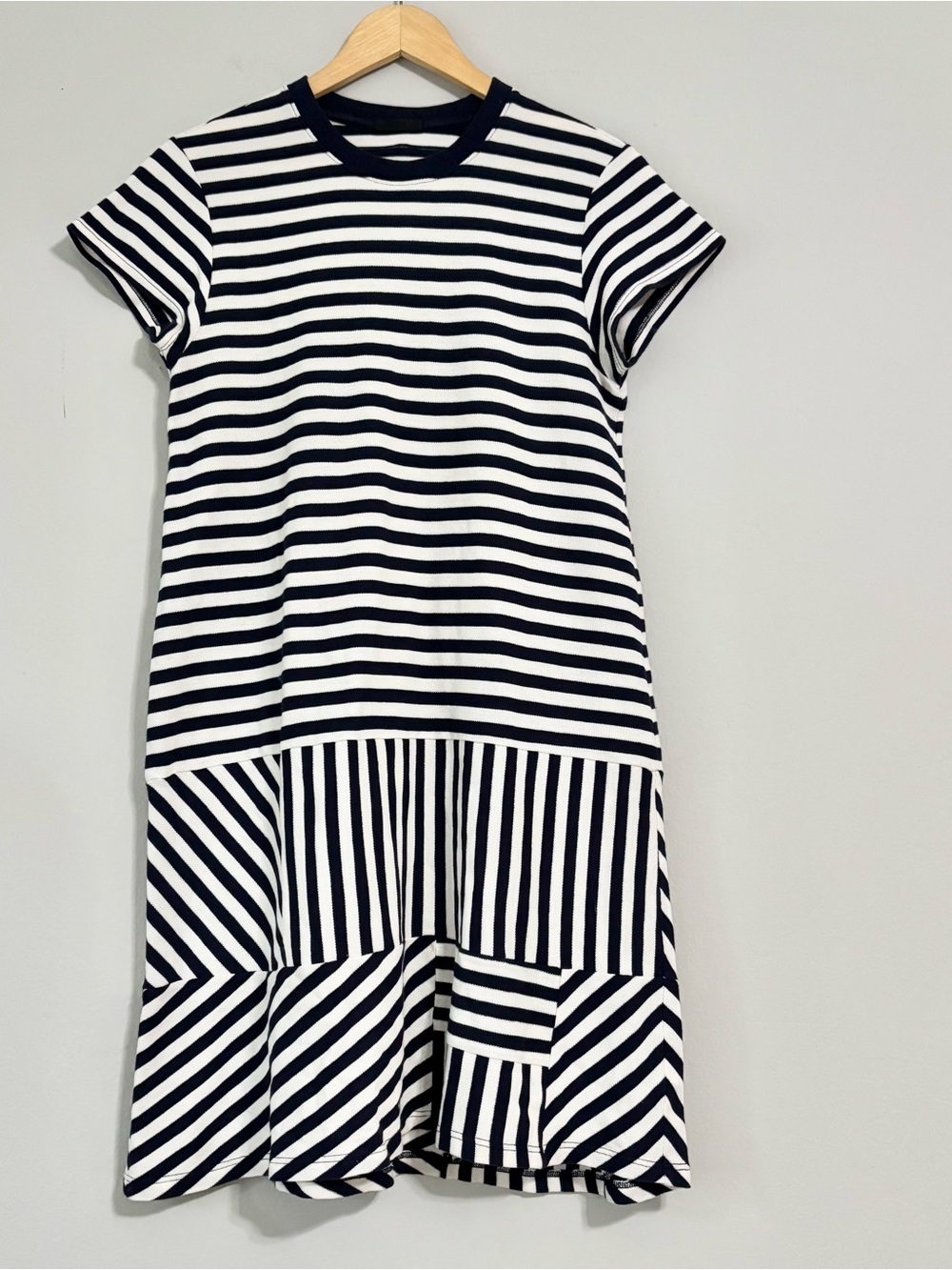 ATM  Anthony Thomas Melillio Navy Blue and White Striped Pima Cotton Mini Dress